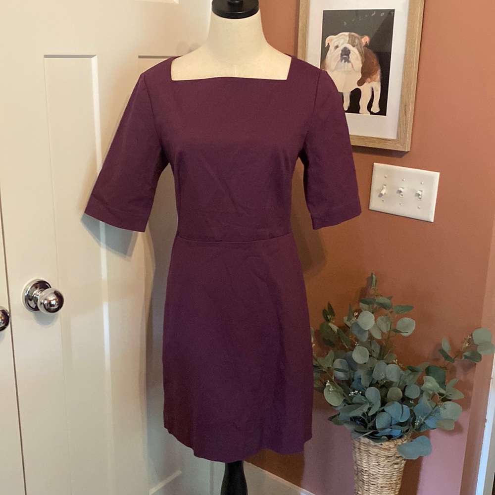 Kate Spade Saturday Slash pocket shift eggplant 1/2 sleeve darted 8 square dress - Picture 1 of 15